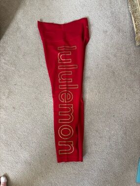 lululemon Align Lunar New Year  Red Leggings with Gold Logo Size 8 25”